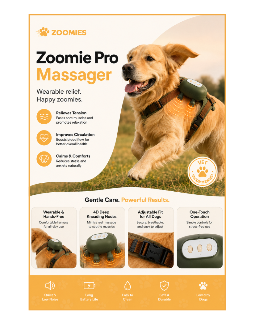 Zoomie Pro Massager™ — Warming Neck & Shoulder Massager for Dogs